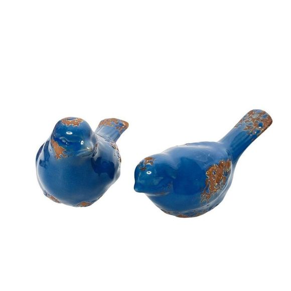 Hobby Lobby Accents Distressed Ceramic Blue Bird Figurines Set Of 2